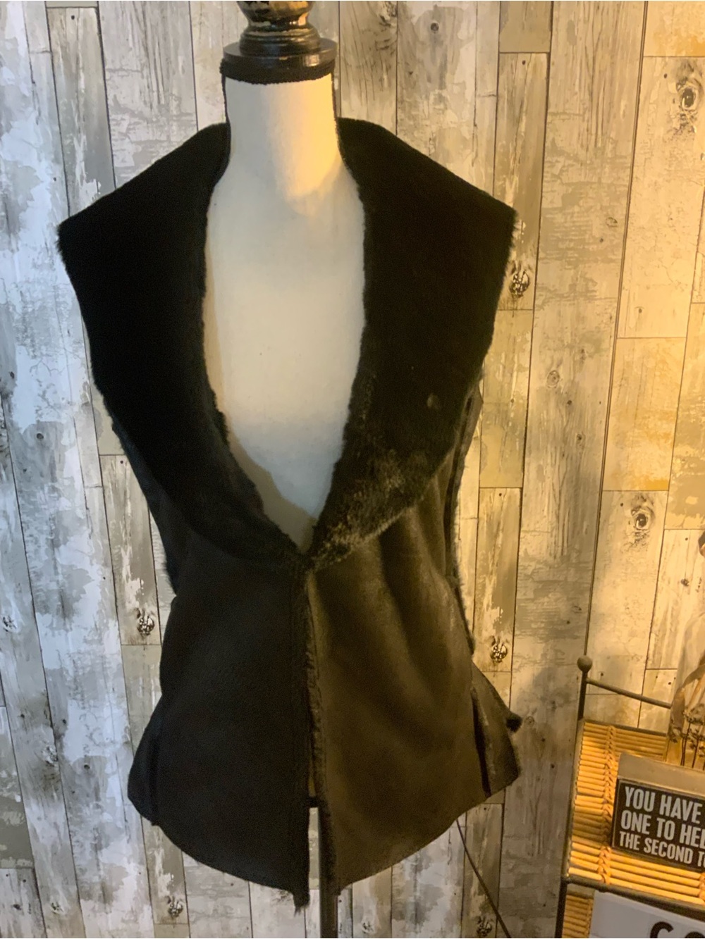 Elie Tahari Black Faux Fur Trim Sleeveless Vest